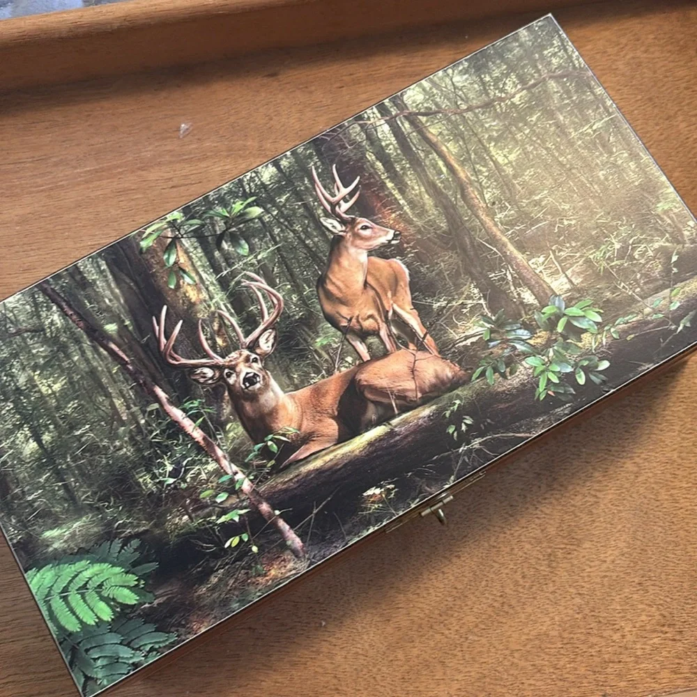Vintage Wooden Trinket Box with Deer picture
